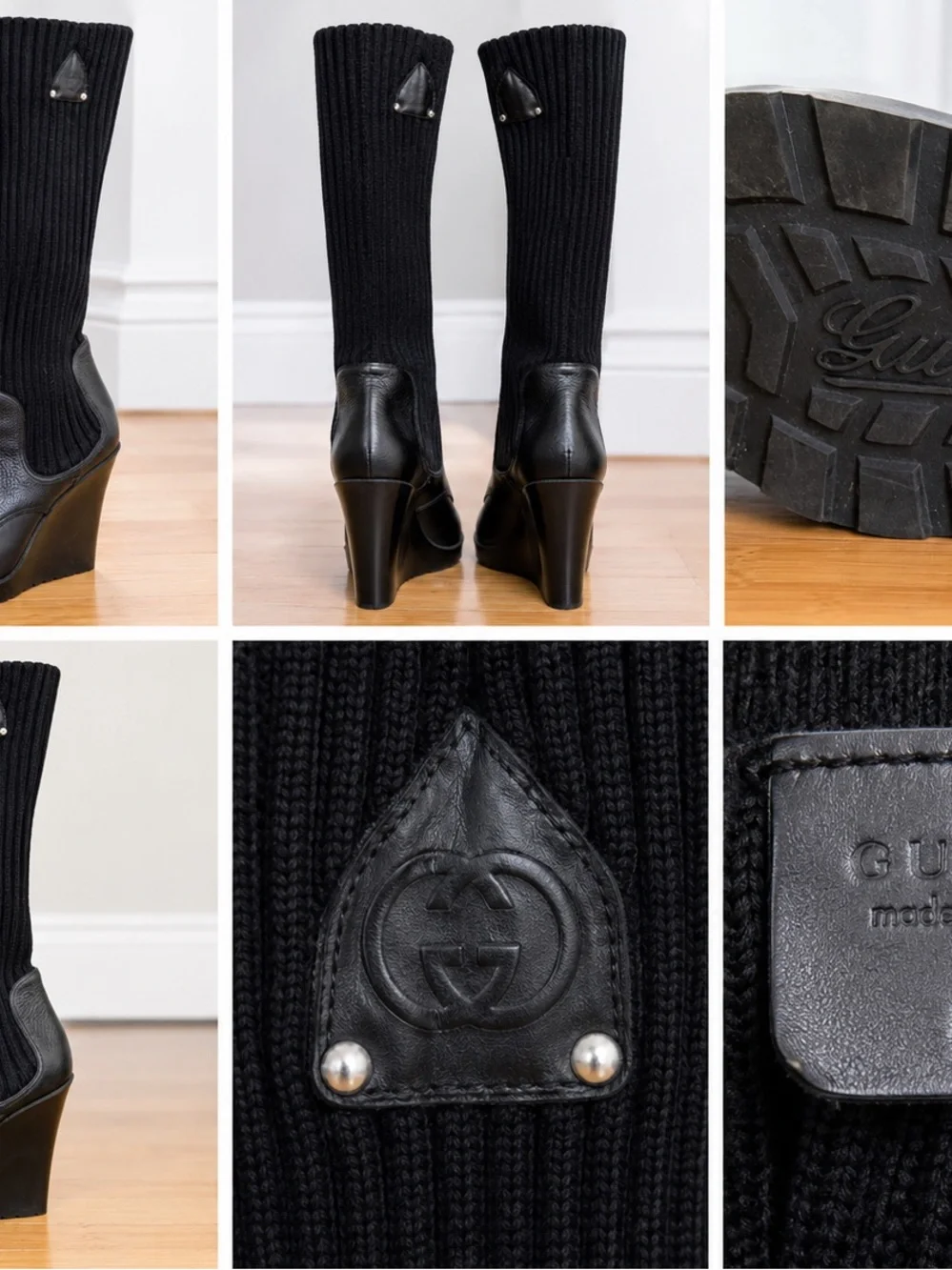 Gucci Black Ribbed Wedge Sock Boots